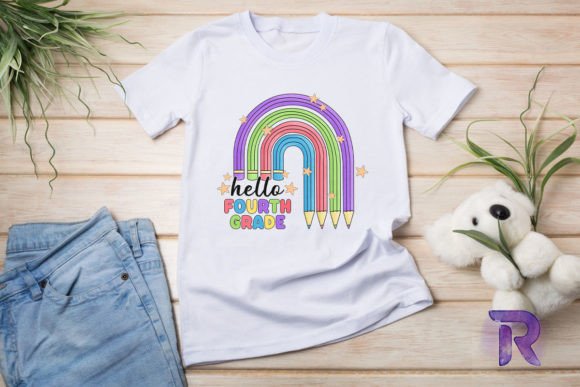 Hello 4th Grade Pencil Rainbow Graphics for T-Shirt Designs