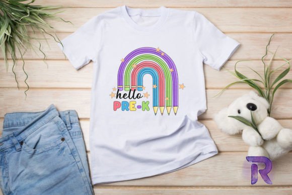 Hello Pre-K Pencil Rainbow Graphics for T-Shirt Designs