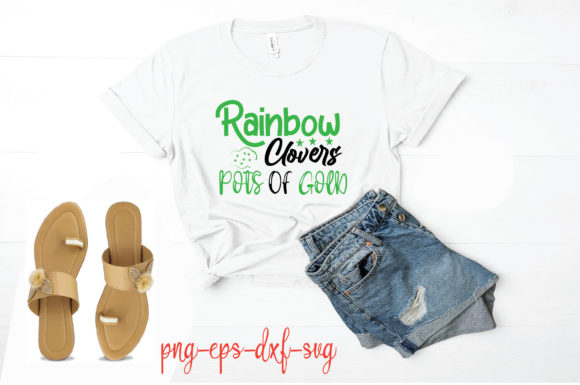 Rainbow Clovers Pots of Gold Graphics for T-Shirt Designs