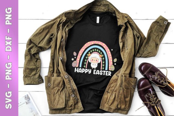 Rainbow Easter Chibi Sheep Egg Floral: T-Shirt Graphics